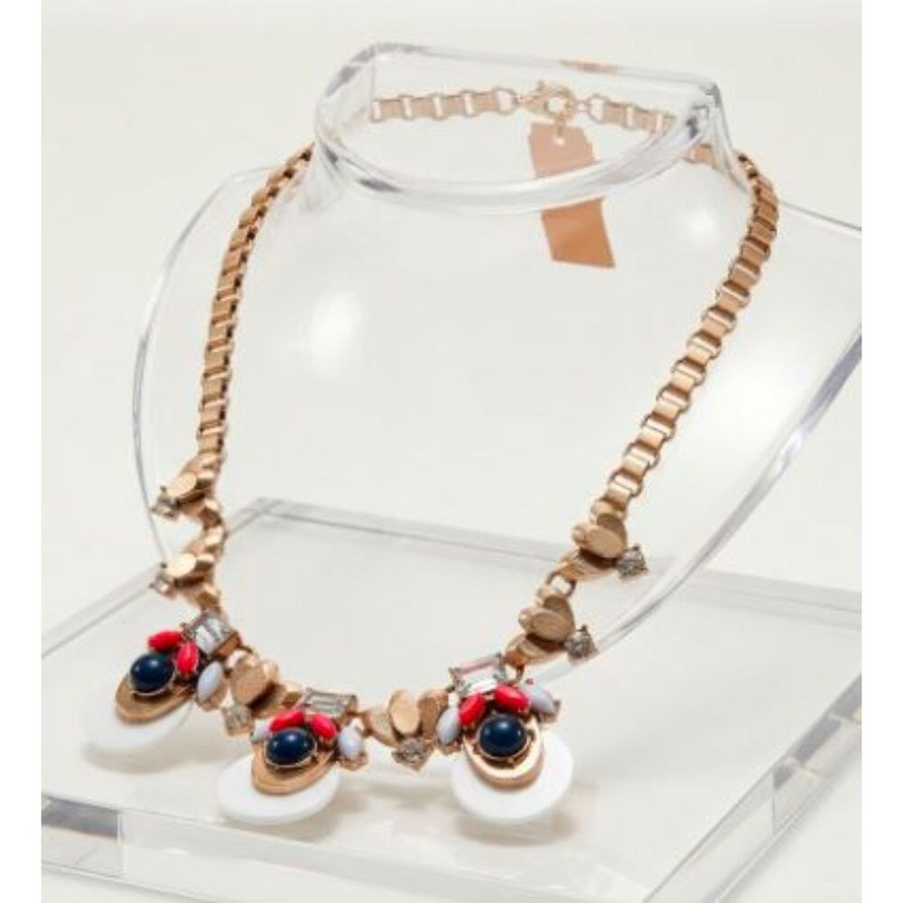 Lee Angel Nordstrom Women's Blue Red Cabochon Crystal Baguette Necklace NWT 135
